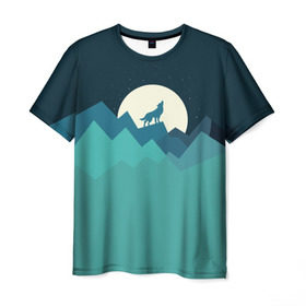 Мужская футболка 3D с принтом Воющий волк в Екатеринбурге, 100% полиэфир | прямой крой, круглый вырез горловины, длина до линии бедер | animal | beast | moon | night | wolf | вой | волк | животное | зверь | луна | ночь