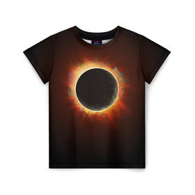 Детская футболка 3D с принтом Солнечное затмение в Екатеринбурге, 100% гипоаллергенный полиэфир | прямой крой, круглый вырез горловины, длина до линии бедер, чуть спущенное плечо, ткань немного тянется | eclipse | moon | planet | solar | space | star | sun | затмение | звезда | космос | луна | планета | солнце