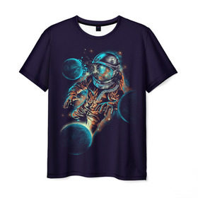 Мужская футболка 3D с принтом Космический удар в Екатеринбурге, 100% полиэфир | прямой крой, круглый вырез горловины, длина до линии бедер | cosmonaut | galaxy | planet | space | star | астронавт | галактика | звезда | космонавт | космос | планета