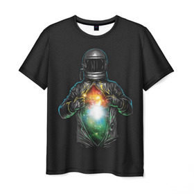 Мужская футболка 3D с принтом Космос внутри в Екатеринбурге, 100% полиэфир | прямой крой, круглый вырез горловины, длина до линии бедер | cosmonaut | galaxy | planet | space | star | автронавт | галактика | звезды | космонавт | космос