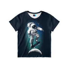 Детская футболка 3D с принтом Космический скейтбординг в Екатеринбурге, 100% гипоаллергенный полиэфир | прямой крой, круглый вырез горловины, длина до линии бедер, чуть спущенное плечо, ткань немного тянется | cosmonaut | galaxy | planet | skate | space | star | галактика | звезды | космонавт | космос | планета | скейт