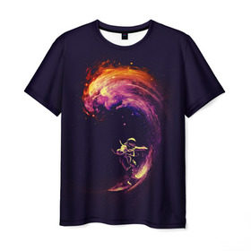 Мужская футболка 3D с принтом Космический серфинг в Екатеринбурге, 100% полиэфир | прямой крой, круглый вырез горловины, длина до линии бедер | cosmonaut | galaxy | planet | space | star | surf | галактика | звезды | космонавт | космос | планета | серф