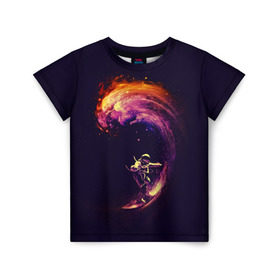 Детская футболка 3D с принтом Космический серфинг в Екатеринбурге, 100% гипоаллергенный полиэфир | прямой крой, круглый вырез горловины, длина до линии бедер, чуть спущенное плечо, ткань немного тянется | cosmonaut | galaxy | planet | space | star | surf | галактика | звезды | космонавт | космос | планета | серф