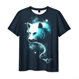 Мужская футболка 3D с принтом Галактический волк в Екатеринбурге, 100% полиэфир | прямой крой, круглый вырез горловины, длина до линии бедер | animal | beast | galaxy | space | universe | wolf | волк | вселенная | галактика | животное | зверь | космос