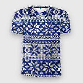 Мужская футболка 3D спортивная с принтом Синий свитер в Екатеринбурге, 100% полиэстер с улучшенными характеристиками | приталенный силуэт, круглая горловина, широкие плечи, сужается к линии бедра | рождество | свитер | снег