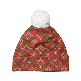 Шапка 3D c помпоном с принтом Простой свитер в Екатеринбурге, 100% полиэстер | универсальный размер, печать по всей поверхности изделия | зима | нг | новый год | норвежские узоры | рождество | свитер | снег