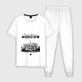 Мужская пижама хлопок с принтом Москва, ВДНХ в Екатеринбурге, 100% хлопок | брюки и футболка прямого кроя, без карманов, на брюках мягкая резинка на поясе и по низу штанин
 | 