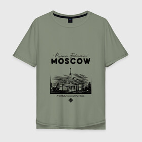 Мужская футболка хлопок Oversize с принтом Москва, ВДНХ в Екатеринбурге, 100% хлопок | свободный крой, круглый ворот, “спинка” длиннее передней части | Тематика изображения на принте: 