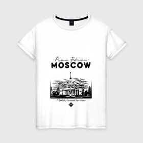 Женская футболка хлопок с принтом Москва, ВДНХ в Екатеринбурге, 100% хлопок | прямой крой, круглый вырез горловины, длина до линии бедер, слегка спущенное плечо | 