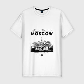 Мужская футболка премиум с принтом Москва, ВДНХ в Екатеринбурге, 92% хлопок, 8% лайкра | приталенный силуэт, круглый вырез ворота, длина до линии бедра, короткий рукав | Тематика изображения на принте: 