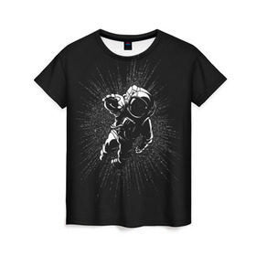 Женская футболка 3D с принтом Космическое прикосновение в Екатеринбурге, 100% полиэфир ( синтетическое хлопкоподобное полотно) | прямой крой, круглый вырез горловины, длина до линии бедер | astro | cosmo | galaxy | planet | space | star | астронавт | галактика | звезды | космонавт | космос | планета