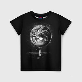 Детская футболка 3D с принтом Взгляд на землю в Екатеринбурге, 100% гипоаллергенный полиэфир | прямой крой, круглый вырез горловины, длина до линии бедер, чуть спущенное плечо, ткань немного тянется | Тематика изображения на принте: astro | cosmo | galaxy | moon | planet | space | star | автронавт | галактика | звезды | земля | космонавт | космос | луна | планета