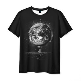 Мужская футболка 3D с принтом Взгляд на землю в Екатеринбурге, 100% полиэфир | прямой крой, круглый вырез горловины, длина до линии бедер | astro | cosmo | galaxy | moon | planet | space | star | автронавт | галактика | звезды | земля | космонавт | космос | луна | планета