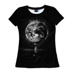 Женская футболка 3D с принтом Взгляд на землю в Екатеринбурге, 100% полиэфир ( синтетическое хлопкоподобное полотно) | прямой крой, круглый вырез горловины, длина до линии бедер | astro | cosmo | galaxy | moon | planet | space | star | автронавт | галактика | звезды | земля | космонавт | космос | луна | планета