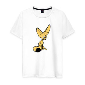 Мужская футболка хлопок с принтом Лисенок в Екатеринбурге, 100% хлопок | прямой крой, круглый вырез горловины, длина до линии бедер, слегка спущенное плечо. | животное | лиса | фенек