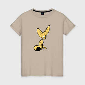 Женская футболка хлопок с принтом Лисенок в Екатеринбурге, 100% хлопок | прямой крой, круглый вырез горловины, длина до линии бедер, слегка спущенное плечо | животное | лиса | фенек
