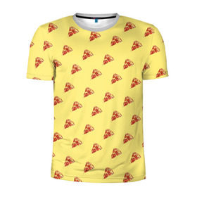 Мужская футболка 3D спортивная с принтом Рай пиццы в Екатеринбурге, 100% полиэстер с улучшенными характеристиками | приталенный силуэт, круглая горловина, широкие плечи, сужается к линии бедра | food | pizza | грибы | еда | завтрак | колбаса | обед | пицца | помидор | ужин | фастфуд