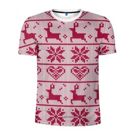 Мужская футболка 3D спортивная с принтом Розовый свитер в Екатеринбурге, 100% полиэстер с улучшенными характеристиками | приталенный силуэт, круглая горловина, широкие плечи, сужается к линии бедра | ангел | ёлка | ель | зима | колокольчик | нг | новый год | олень | рождество | санта | свитер | снег