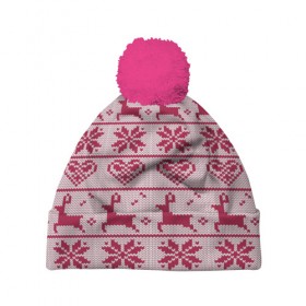 Шапка 3D c помпоном с принтом Розовый свитер в Екатеринбурге, 100% полиэстер | универсальный размер, печать по всей поверхности изделия | ангел | ёлка | ель | зима | колокольчик | нг | новый год | олень | рождество | санта | свитер | снег