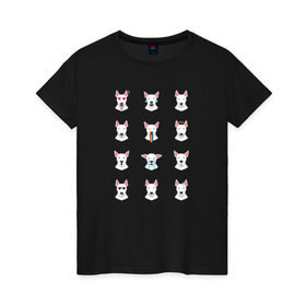 Женская футболка хлопок с принтом 12 эмоций бультерьера в Екатеринбурге, 100% хлопок | прямой крой, круглый вырез горловины, длина до линии бедер, слегка спущенное плечо | emoji | булечка | булик | буль | бультерьер | смайл | собака | эмоджи | эмодзи