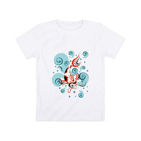 Детская футболка хлопок с принтом Карп Кои в Екатеринбурге, 100% хлопок | круглый вырез горловины, полуприлегающий силуэт, длина до линии бедер | Тематика изображения на принте: воды | восток | карп | карп кои | рыбы | япония