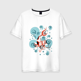 Женская футболка хлопок Oversize с принтом Карп Кои в Екатеринбурге, 100% хлопок | свободный крой, круглый ворот, спущенный рукав, длина до линии бедер
 | воды | восток | карп | карп кои | рыбы | япония