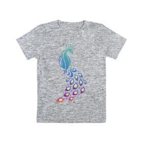 Детская футболка хлопок с принтом Яркий павлин в Екатеринбурге, 100% хлопок | круглый вырез горловины, полуприлегающий силуэт, длина до линии бедер | Тематика изображения на принте: павлин | птицы | яркий