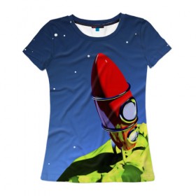 Женская футболка 3D с принтом Ракета в Екатеринбурге, 100% полиэфир ( синтетическое хлопкоподобное полотно) | прямой крой, круглый вырез горловины, длина до линии бедер | space | вселенная | яркий