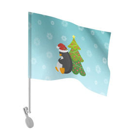 Флаг для автомобиля с принтом Новогодний пингвинчик в Екатеринбурге, 100% полиэстер | Размер: 30*21 см | елка | новый год | пингвин
