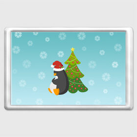 Магнит 45*70 с принтом Новогодний пингвинчик в Екатеринбурге, Пластик | Размер: 78*52 мм; Размер печати: 70*45 | елка | новый год | пингвин