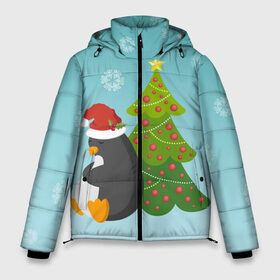 Мужская зимняя куртка 3D с принтом Новогодний пингвинчик в Екатеринбурге, верх — 100% полиэстер; подкладка — 100% полиэстер; утеплитель — 100% полиэстер | длина ниже бедра, свободный силуэт Оверсайз. Есть воротник-стойка, отстегивающийся капюшон и ветрозащитная планка. 

Боковые карманы с листочкой на кнопках и внутренний карман на молнии. | Тематика изображения на принте: елка | новый год | пингвин