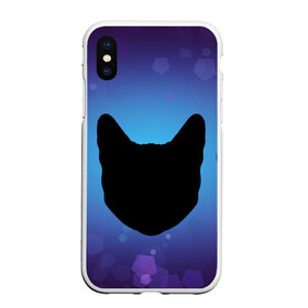 Чехол для iPhone XS Max матовый с принтом Силуэт черной кошки в Екатеринбурге, Силикон | Область печати: задняя сторона чехла, без боковых панелей | кошка | силуэт | синий | фиолетовый | черный