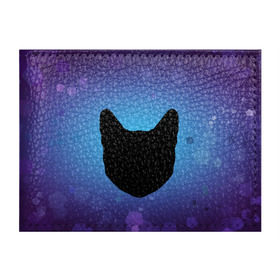 Обложка для студенческого билета с принтом Силуэт черной кошки в Екатеринбурге, натуральная кожа | Размер: 11*8 см; Печать на всей внешней стороне | Тематика изображения на принте: кошка | силуэт | синий | фиолетовый | черный