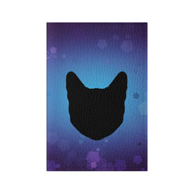 Обложка для паспорта матовая кожа с принтом Силуэт черной кошки в Екатеринбурге, натуральная матовая кожа | размер 19,3 х 13,7 см; прозрачные пластиковые крепления | кошка | силуэт | синий | фиолетовый | черный