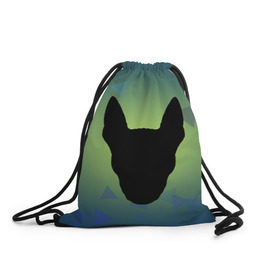 Рюкзак-мешок 3D с принтом силуэт Бультерьера в Екатеринбурге, 100% полиэстер | плотность ткани — 200 г/м2, размер — 35 х 45 см; лямки — толстые шнурки, застежка на шнуровке, без карманов и подкладки | зеленый | силуэт | синий | собака | черный