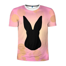Мужская футболка 3D спортивная с принтом Силуэт зайчика в Екатеринбурге, 100% полиэстер с улучшенными характеристиками | приталенный силуэт, круглая горловина, широкие плечи, сужается к линии бедра | зайчик | персиковый | розовый | силуэт