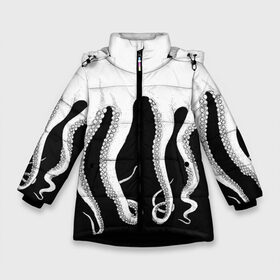 Зимняя куртка для девочек 3D с принтом Octopus в Екатеринбурге, ткань верха — 100% полиэстер; подклад — 100% полиэстер, утеплитель — 100% полиэстер. | длина ниже бедра, удлиненная спинка, воротник стойка и отстегивающийся капюшон. Есть боковые карманы с листочкой на кнопках, утяжки по низу изделия и внутренний карман на молнии. 

Предусмотрены светоотражающий принт на спинке, радужный светоотражающий элемент на пуллере молнии и на резинке для утяжки. | Тематика изображения на принте: octopus