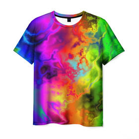 Мужская футболка 3D с принтом Красочное безумие в Екатеринбурге, 100% полиэфир | прямой крой, круглый вырез горловины, длина до линии бедер | кислота | радуга | разноцветный | яркий