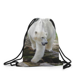 Рюкзак-мешок 3D с принтом Белый медведь в Екатеринбурге, 100% полиэстер | плотность ткани — 200 г/м2, размер — 35 х 45 см; лямки — толстые шнурки, застежка на шнуровке, без карманов и подкладки | арктика