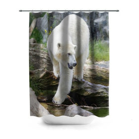 Штора 3D для ванной с принтом Белый медведь в Екатеринбурге, 100% полиэстер | плотность материала — 100 г/м2. Стандартный размер — 146 см х 180 см. По верхнему краю — пластиковые люверсы для креплений. В комплекте 10 пластиковых колец | арктика