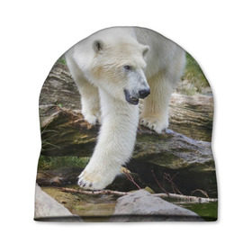 Шапка 3D с принтом Белый медведь в Екатеринбурге, 100% полиэстер | универсальный размер, печать по всей поверхности изделия | арктика