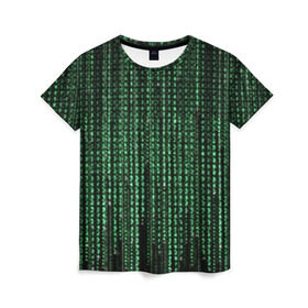 Женская футболка 3D с принтом Матрица в Екатеринбурге, 100% полиэфир ( синтетическое хлопкоподобное полотно) | прямой крой, круглый вырез горловины, длина до линии бедер | атака | буквы | виртуальный мир | вирус | гаджет | девайс | иероглифы | интернет | компьютер | матрица | паутина | программист | сеть | символы | софт | хакер | цифры
