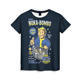 Женская футболка 3D с принтом Nuka Bombs в Екатеринбурге, 100% полиэфир ( синтетическое хлопкоподобное полотно) | прямой крой, круглый вырез горловины, длина до линии бедер | atom | bomb | boy | fallout | radioactive | vault | wasteland | атом | бой | бомба | волт | мальчик | радиация | фоллаут | ядерная