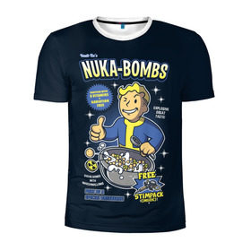 Мужская футболка 3D спортивная с принтом Nuka Bombs в Екатеринбурге, 100% полиэстер с улучшенными характеристиками | приталенный силуэт, круглая горловина, широкие плечи, сужается к линии бедра | Тематика изображения на принте: atom | bomb | boy | fallout | radioactive | vault | wasteland | атом | бой | бомба | волт | мальчик | радиация | фоллаут | ядерная