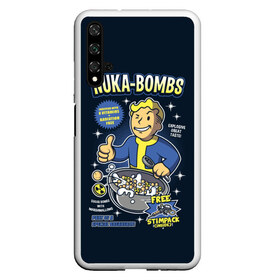 Чехол для Honor 20 с принтом Nuka Bombs в Екатеринбурге, Силикон | Область печати: задняя сторона чехла, без боковых панелей | Тематика изображения на принте: atom | bomb | boy | fallout | radioactive | vault | wasteland | атом | бой | бомба | волт | мальчик | радиация | фоллаут | ядерная