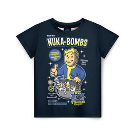Детская футболка 3D с принтом Nuka Bombs в Екатеринбурге, 100% гипоаллергенный полиэфир | прямой крой, круглый вырез горловины, длина до линии бедер, чуть спущенное плечо, ткань немного тянется | atom | bomb | boy | fallout | radioactive | vault | wasteland | атом | бой | бомба | волт | мальчик | радиация | фоллаут | ядерная