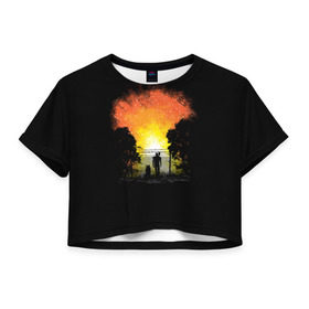 Женская футболка 3D укороченная с принтом Wasteland Apocalypse в Екатеринбурге, 100% полиэстер | круглая горловина, длина футболки до линии талии, рукава с отворотами | atom | bomb | boy | fallout | radioactive | vault | wasteland | атом | бой | бомба | волт | мальчик | радиация | фоллаут | ядерная