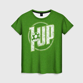 Женская футболка 3D с принтом Level Up в Екатеринбурге, 100% полиэфир ( синтетическое хлопкоподобное полотно) | прямой крой, круглый вырез горловины, длина до линии бедер | 8 bit | 8 бит | nintendo | марио | нинтендо