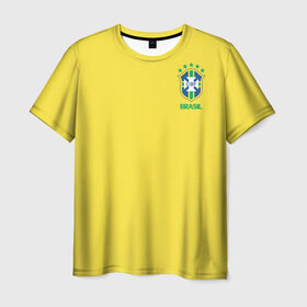 Мужская футболка 3D с принтом Сборная Бразилии в Екатеринбурге, 100% полиэфир | прямой крой, круглый вырез горловины, длина до линии бедер | brazil | америка | бразилия