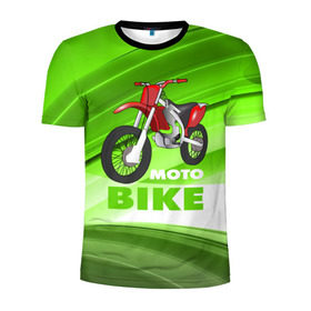 Мужская футболка 3D спортивная с принтом Motobike в Екатеринбурге, 100% полиэстер с улучшенными характеристиками | приталенный силуэт, круглая горловина, широкие плечи, сужается к линии бедра | байк | байкер | мото | мотогонки | мотоспорт | мотоцикл